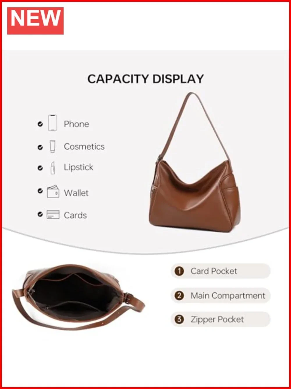 Faux Leather Hobo Tote - Minimalist Shoulder Bag for Work or Daily Use